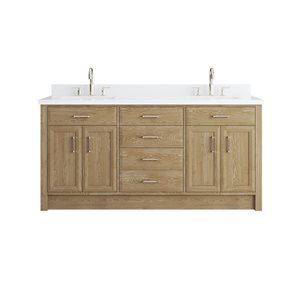 Meuble-lavabo simple autoportant Calumet II de Spa Bathe, 72 po, chêne d'époque, avec comptoir en pierre blanche