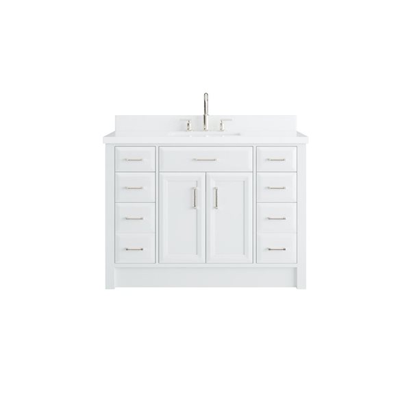 Meuble-lavabo simple autoportant Calumet II de Spa Bathe, 48 po, blanc, à évier simple, avec dessus en pierre blanche