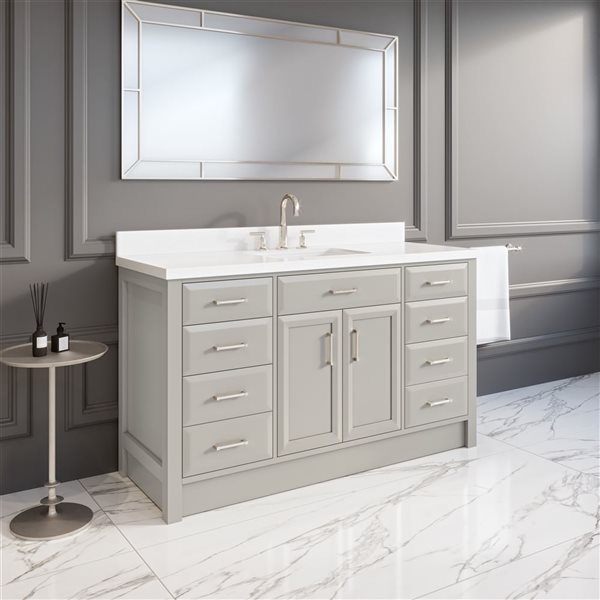 Spa Bathe Calumet II 60-in Warm Gray Single Sink Freestanding Vanity with White Stone Top