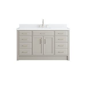 Spa Bathe Calumet II 60-in Warm Gray Single Sink Freestanding Vanity with White Stone Top