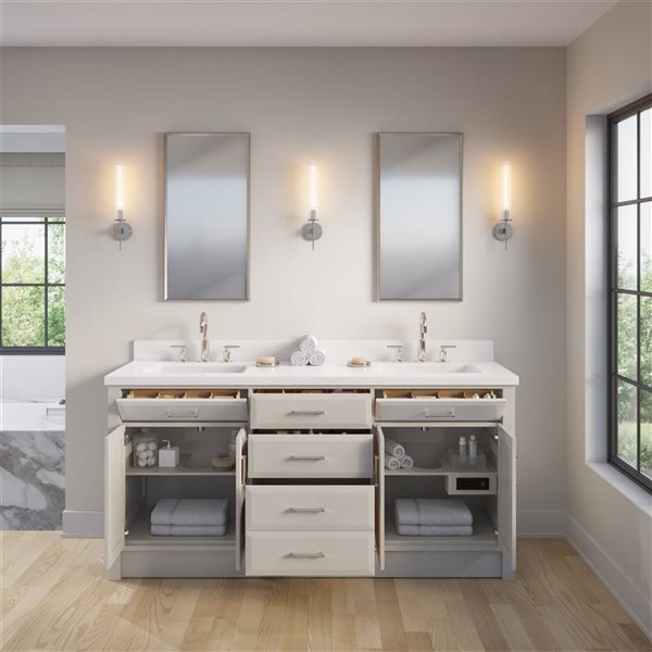 Spa Bathe Calumet II 72-in Warm Gray Double Sink Freestanding Vanity with White Stone Top