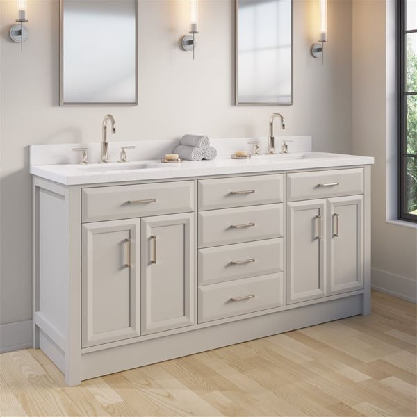 Spa Bathe Calumet II 72-in Warm Gray Double Sink Freestanding Vanity with White Stone Top