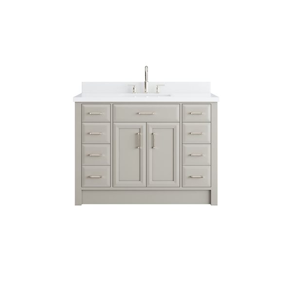 Meuble-lavabo simple autoportant Calumet II de Spa Bathe, 48 po, gris chaud, avec dessus en pierre blanche