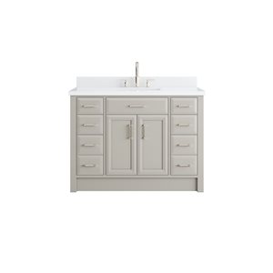 Meuble-lavabo simple autoportant Calumet II de Spa Bathe, 48 po, gris chaud, avec dessus en pierre blanche