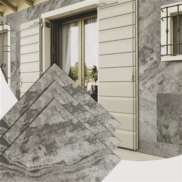 Dundee Deco Silver Grey 3 x 2-ft Embossed Stone Veneer Wall Panels - 5-Pack