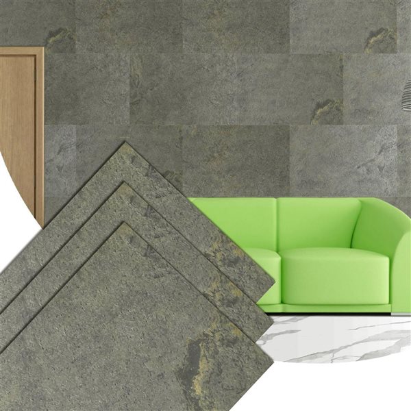 Dundee Deco Jeera Green 3 x 2-ft Embossed Stone Veneer Wall Panels - 10-Pack