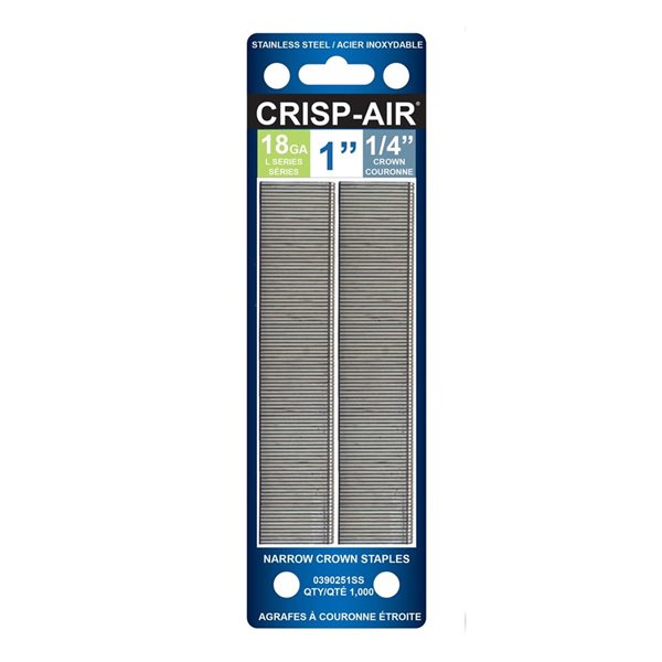 Agrafes à couronne étroite en acier inoxydable à pattes de 1 po série Crisp-Air 90/L - 5 000/paquet