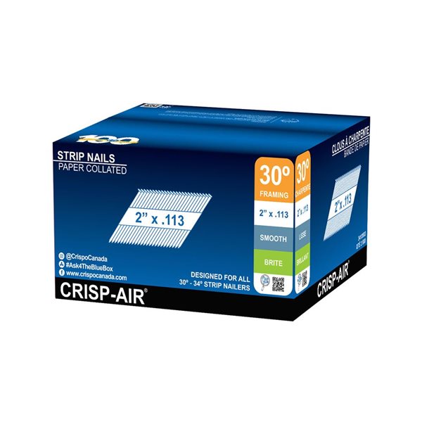 Crisp-Air 30 Degree 2 x .113-in Smooth Brite  Strip Nail - 2500/Pack