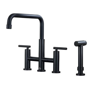 CASAINC 2-Handle Matte Black Bridge Kitchen Faucet with Pull-Out Side Sprayer