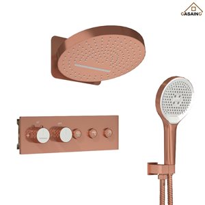 CASAINC 16-in Round Brushed Rose Gold Thermostatic Wall Mount Fixed and Handheld Shower Head