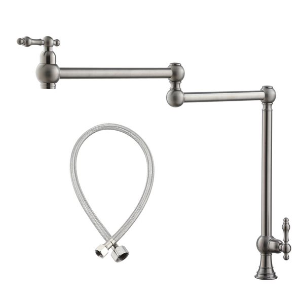 CASAINC 2-Handle Brushed Nickel Deck-Mount Pot Filler Faucet KCLT0028 ...