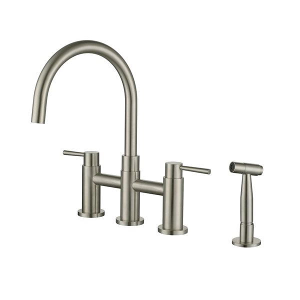 CASAINC 2-Handle Brushed Nickel Bridge Kitchen Faucet with Pull-Out Side Sprayer