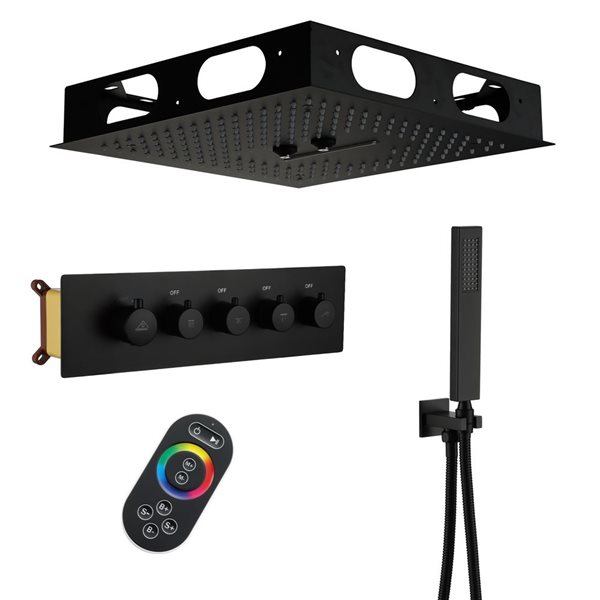 CASAINC 16-in Matte Black Ceiling Mount Thermostatic Rain Shower Set w ...