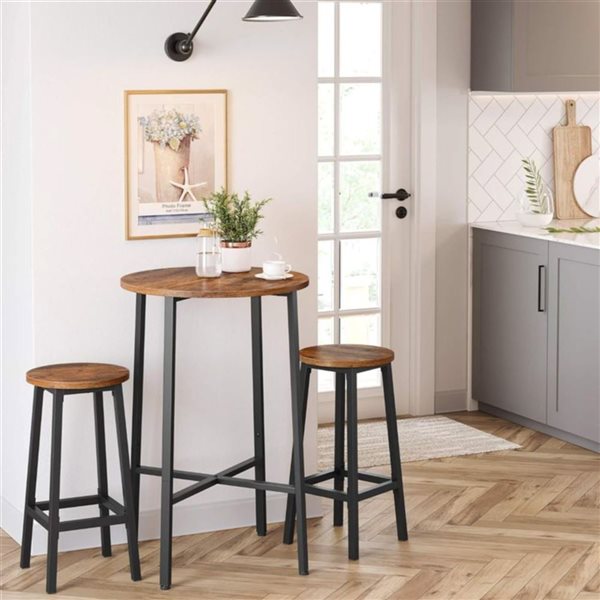 Boutique Home Brown/Black Steel Frame Counter Height Backless Industrial Bar Stools - Set of 2