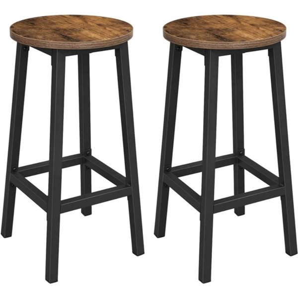 Boutique Home Brown/Black Steel Frame Counter Height Backless Industrial Bar Stools - Set of 2