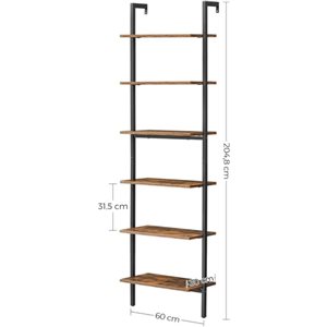 Boutique Home 24 W x 80-in H 6-Tier Rustic Brown Wall-Mounted Bookcase with Black Steel Frame