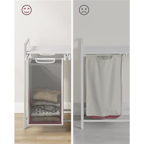 Boutique Home White Metal Frame and Grey Fabric Laundry Hamper w/ Shelf and 2 Pull-Out bags