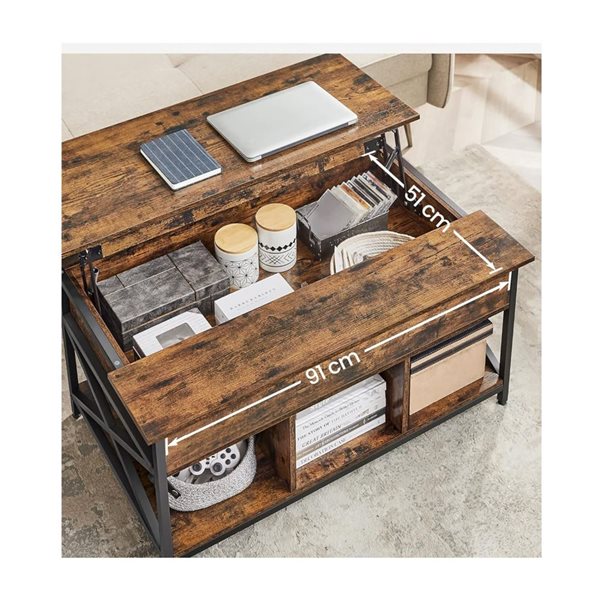 Boutique Home 24 x 40-in Rustic Brown Lift-Top Coffee Table with Open and Hidden Storage