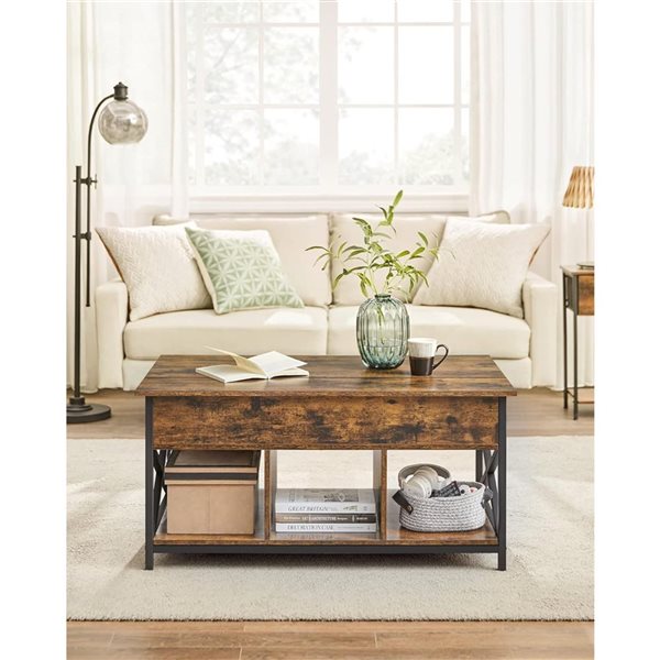 Boutique Home 24 x 40-in Rustic Brown Lift-Top Coffee Table with Open and Hidden Storage