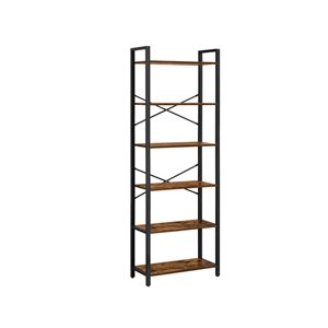 Boutique Home Alinru 36 W x 73-in H 6-Tier Rustic Brown Bookshelf with Black Steel Frame