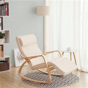 Boutique Home Beige Rocking Lounge Chair w/ Adjustable Footrest and Side Pocket