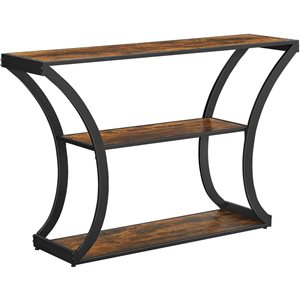 Table console rétro à 3 niveaux 47 L x 12 po p. de Home Boutique cadre noir et plateaux bruns avec pieds incurvés