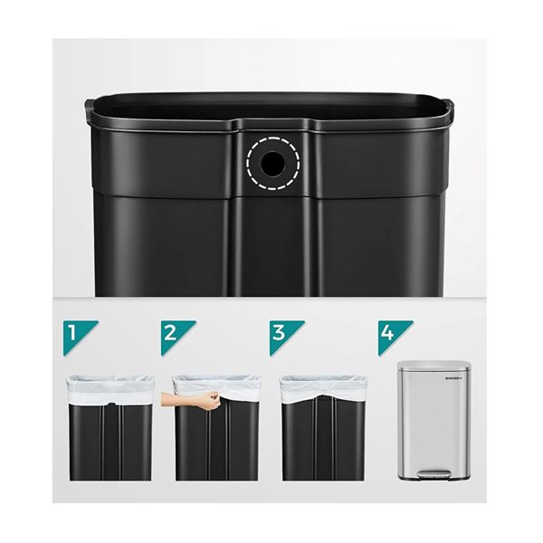 Poubelle 13 gal (49 L) acier inoxydable Boutique Home avec couvercle à pédale et récipient intérieur amovible