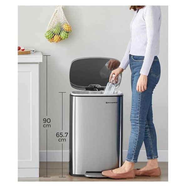 Poubelle 13 gal (49 L) acier inoxydable Boutique Home avec couvercle à pédale et récipient intérieur amovible