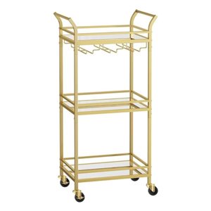 Boutique Home 3-Tier Gold Metal Contemporary Serving Cart w/ mirrored shelves and wheels