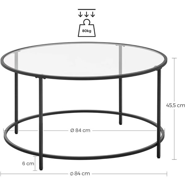 Table basse ronde contemporaine 33 po à 2 niveaux de Boutique Home cadre en métal noir et verre trempé