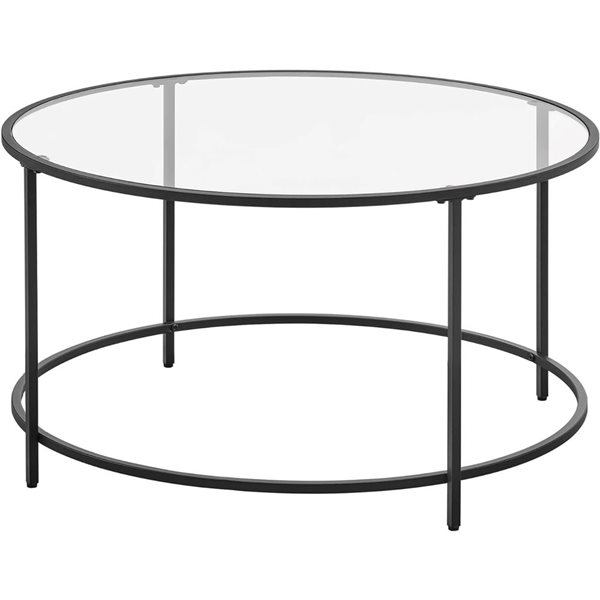 Table basse ronde contemporaine 33 po à 2 niveaux de Boutique Home cadre en métal noir et verre trempé