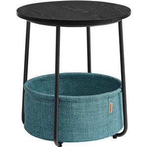 Table d'appoint ronde 18 po diamètre de Boutique Home aspect bois noir avec panier en tissu turquoise