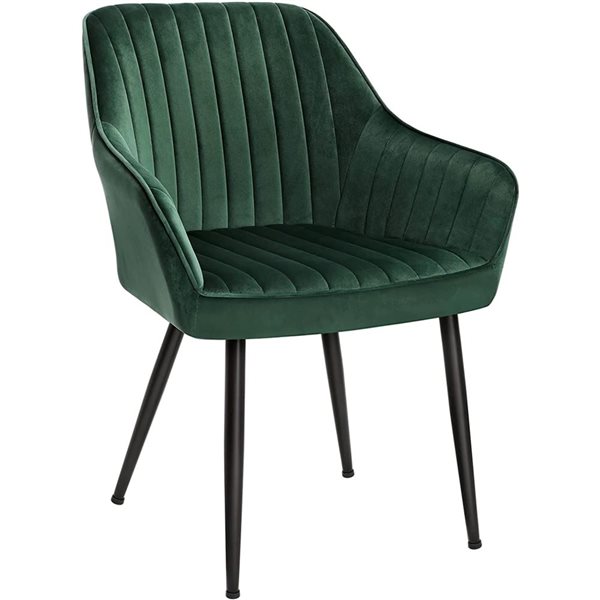 Chaise d'appoint de salle à manger en velours vert avec accoudoirs par Boutique Home