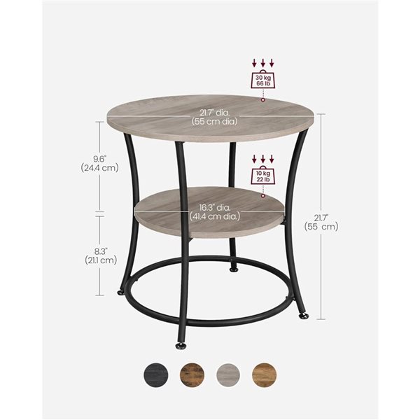 Table d'appoint ronde 22 po diamètre de Boutique Home aspect bois grège et métal noir