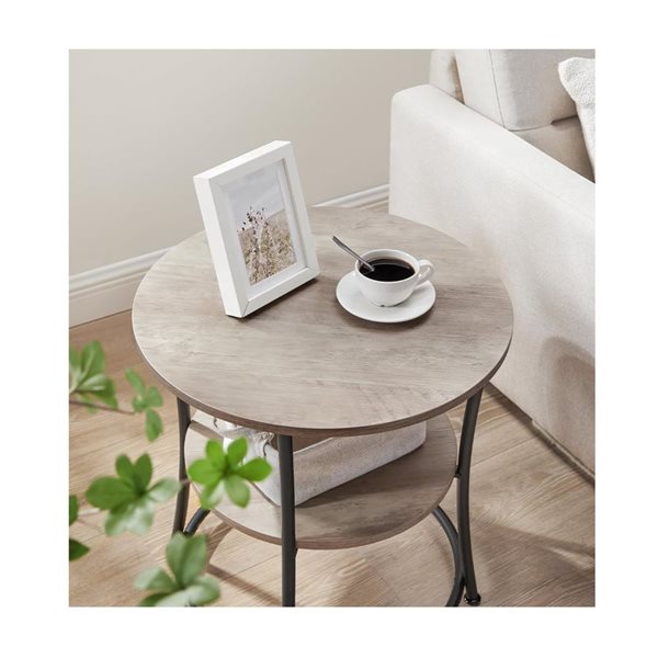 Table d'appoint ronde 22 po diamètre de Boutique Home aspect bois grège et métal noir