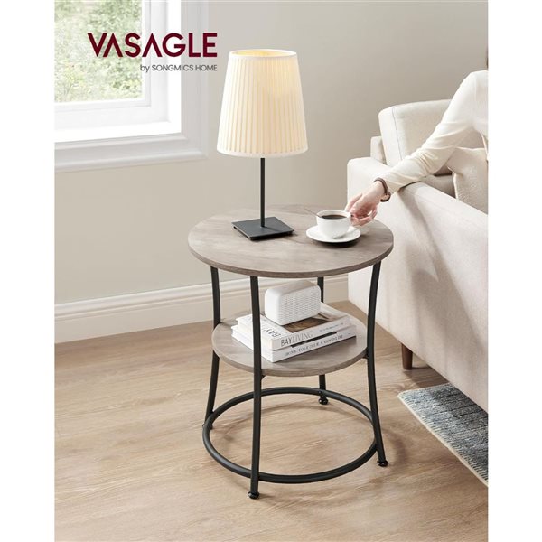 Table d'appoint ronde 22 po diamètre de Boutique Home aspect bois grège et métal noir