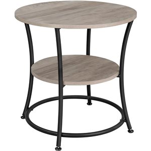 Boutique Home 22-in dia 2-Shelves Greige Wood Design/Black Metal Round Side Table