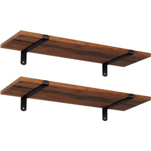 Boutique Home 23.6 L x 5.9 W x 0.6-in Thick Rustic Brown/Black Wooden Wall Floating Shelves  - 2/Pack