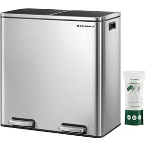 Poubelle à 2 compartiments de 30 L (8 gal) de Boutique Home acier inoxydable et ouverture à pédale