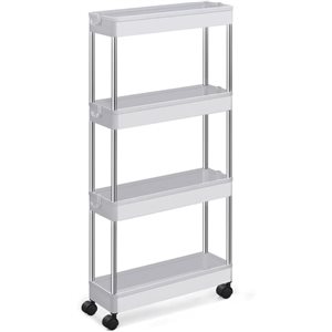 Chariot de rangement à 4 niveaux sur roues de Boutique Home 15,7 p. X 4,9 l. X 34,6 po h. plastique et métal blanc