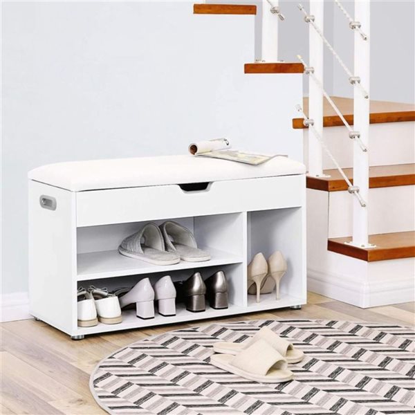 Boutique Home 31.5 W x 11.8 D x 17-in H  White Shoe Bench with Padded Seat and Storage