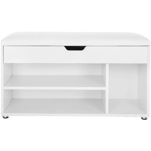 Banc à chaussures moderne de Boutique Home 31,5 l. x 11,8 p. x 17 po h. blanc avec siège rembourré et rangement