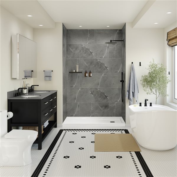 MAAX Manhattan 15.75 x 31.5-in Smooth Marble Dark Gray Glue-up Shower Wall Tiles - 5/Pack