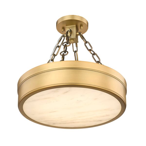 Z-Lite Anders 15-in Rubbed Brass 1-Light Semi Flush Mount Light