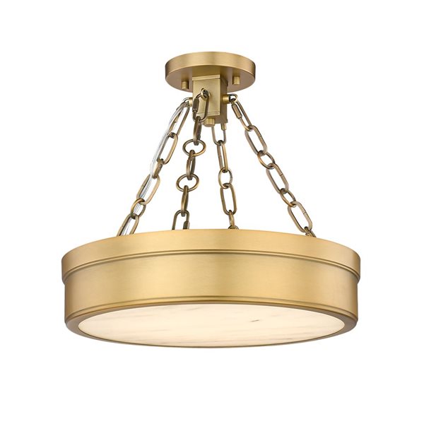 Z-Lite Anders 15-in Rubbed Brass 1-Light Semi Flush Mount Light