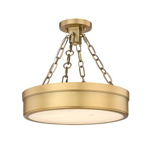 Z-Lite Anders 15-in Rubbed Brass 1-Light Semi Flush Mount Light