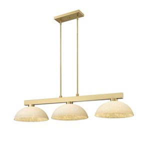 Z-Lite Cobalt 49-in Modern Gold 3-Light Billiard w/ Golden Mottle Glass Shade