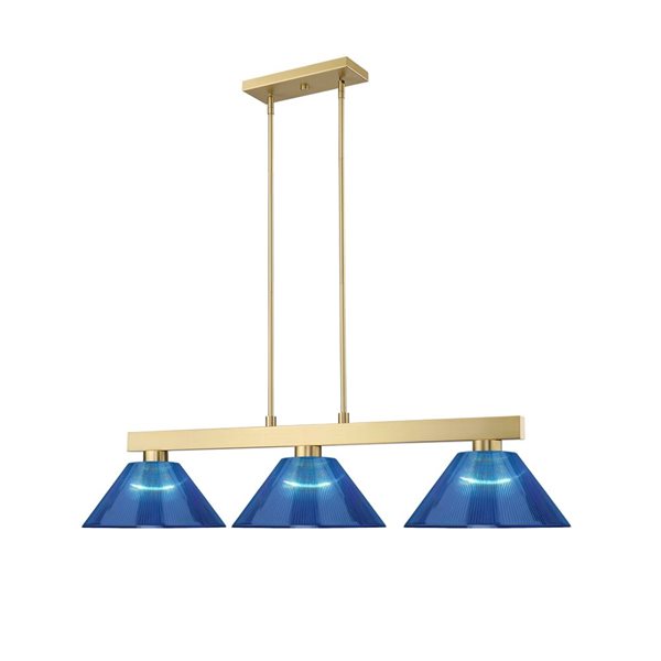 Z-Lite Cobalt 49.75-in Modern Gold 3-Light Billiard w/ Dark Blue Plastic Shade