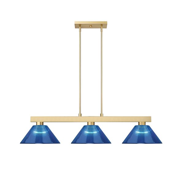 Z-Lite Cobalt 49.75-in Modern Gold 3-Light Billiard w/ Dark Blue Plastic Shade