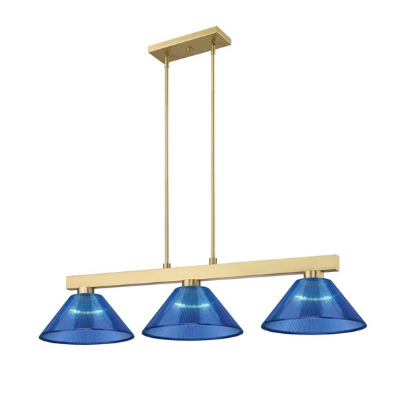 Z-Lite Cobalt 49.75-in Modern Gold 3-Light Billiard w/ Dark Blue Plastic Shade